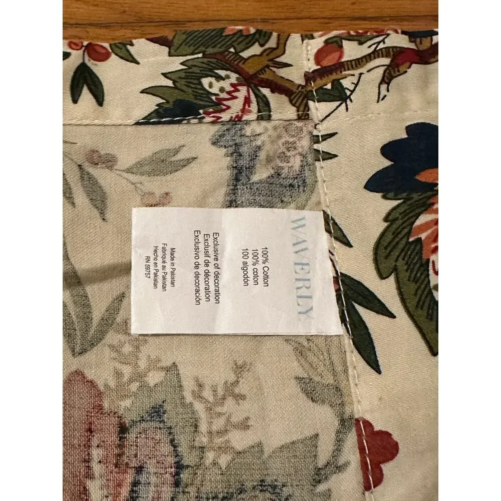 Waverly Jacobean Floral Window Valance Scalloped Red Gimp Trim Cotton 49x17
